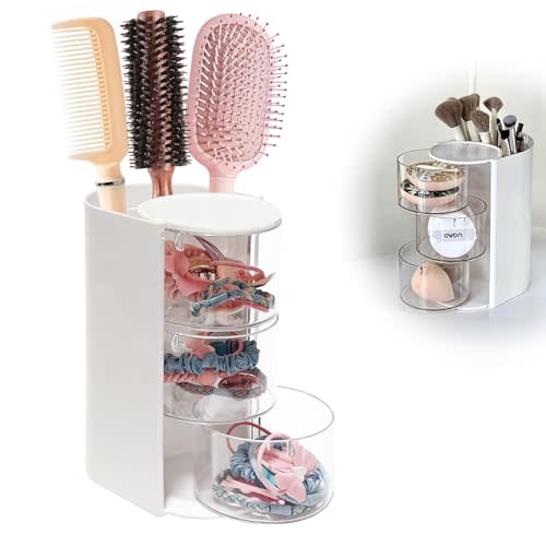 Hair Accessories Organizer & Hair Brush Holder, 3-Tier Clear Hair Accessory Organizer Rotatable Small Jewelry Box for Clip Earring Necklaces, Bows & Brushes The Latest Gift for A Girl. white