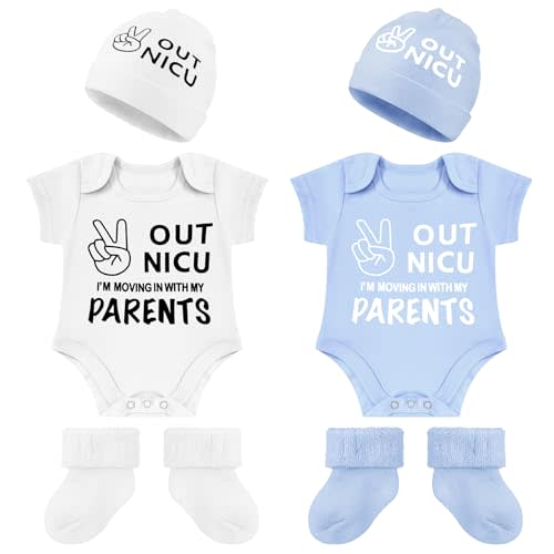 Silicherry 2 Set NICU Baby Outfits - Preemie Hat, Socks, Bodysuit & Body Suit