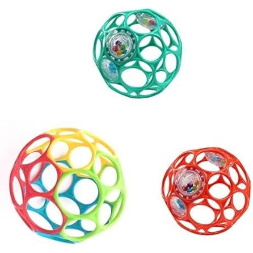 Bright Starts Oball Easy-Grasp Rattle BPA-Free Infant Toy, Baby Ball & Teether Set, Age Newborn and up, 4 Inches