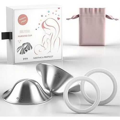 luxury little Silver Nursing Cups for Breastfeeding Moms, Pure 999 Sliver Nipple Shield, Comfortable Lactation Care for Postpartum Nursing Moms, Breastfeeding Essential, Easy to Clean & Reuse, Large