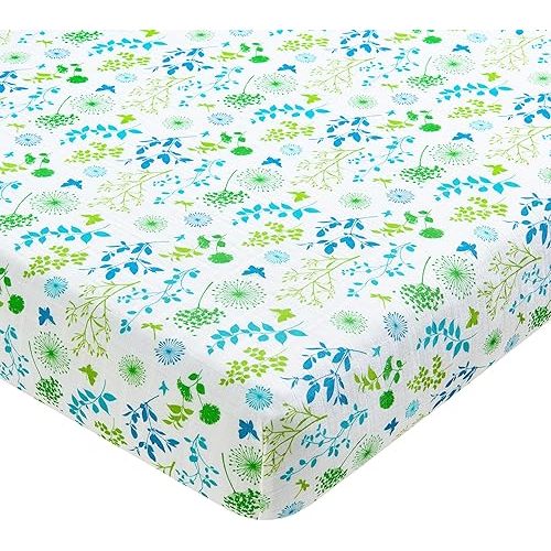 Margaux & May Organic Muslin Cotton Baby Crib Sheet, Meadow Print, Fitted, Breathable, Toddler Bedding, 52 x 28, Deep Pocket, Organic Crib Sheets for Cozy Sleep
