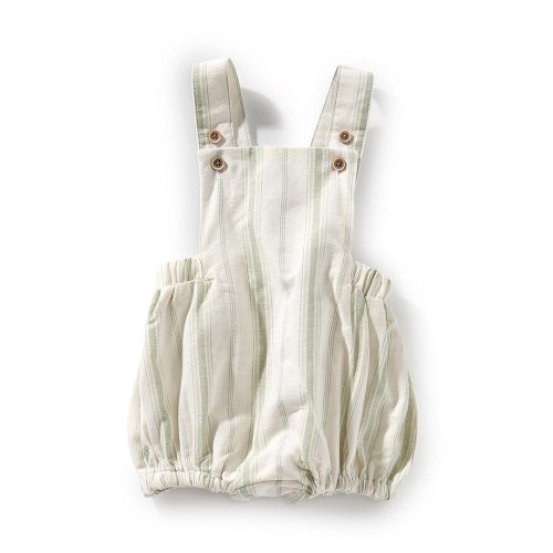 Edgehill Collection x Kristin Ellen Hockman Baby Boys Newborn-24 Months Hugo Green Stripe Linen Sunsuit Bubble