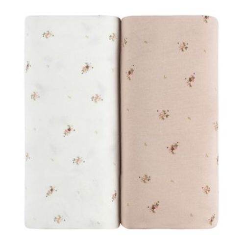 Aurora Fitted Bassinet Sheet Set - 2 pk - 100% Jersey Knit Cotton - Ivory/Pink Floral Printed