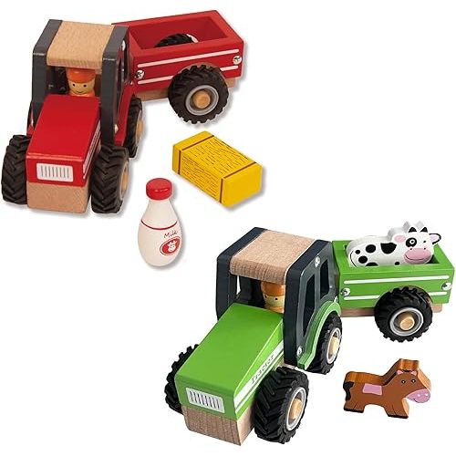 2 Pcs Wooden Tractor Toy