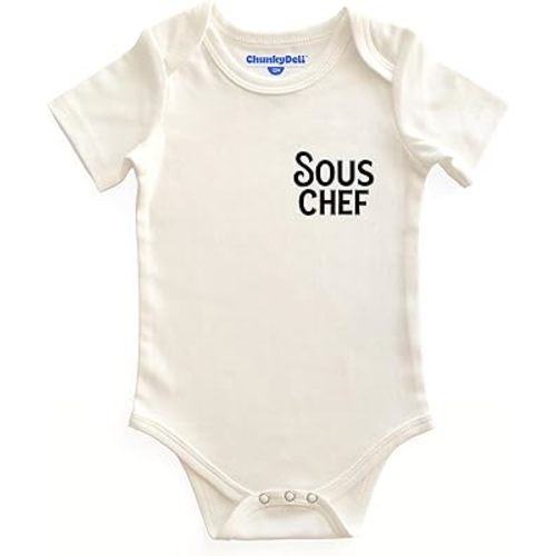 Sous Chef Cotton Short Sleeve Bodysuit | Snack Lover & Chef Gift, Gender Neutral Infant Jumper, Foodie Baby Pregnancy Announcement, Housewarming