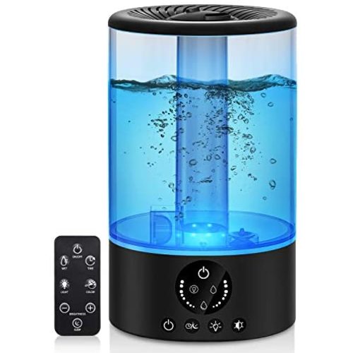 Cool Mist Humidifier, Ultrasonic Humidifiers for Bedroom Baby, 3L Large Humidifier w/Remote Control, 7 Colors Night Light 6 Dimmer Adjustable Mist Levels, Timer, Auto Shut-Off for Large Room, Black