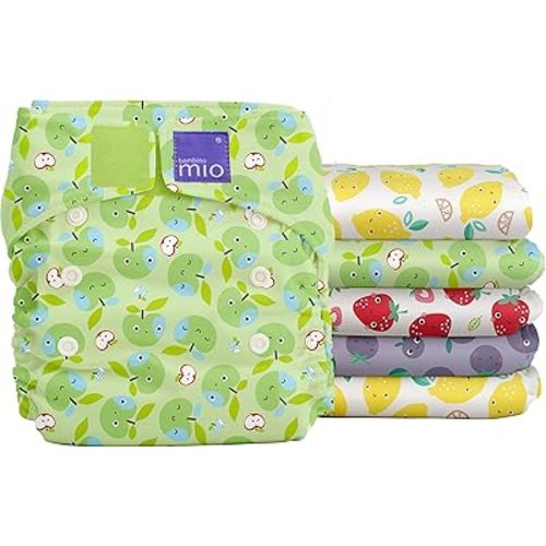 Bambino Mio, Miosolo Classic Reusable Cloth Diapers Set, Adjustable Size, Cute Fruit, Pack of 6