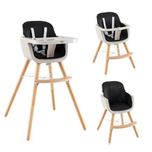 BABY JOY Convertible Baby High Chair, 3-in-1 Wooden High Chair/Booster/Chair with Removable Tray, Adjustable Legs, 5-Point Harness, PU Cushion and Footrest for Baby, Infants, Toddlers (Black) : Amazon.com.au: Baby
