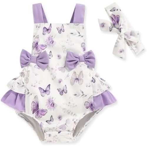 GRNSHTS Infant Baby Girls Ruffle Romper Toddler Sleeveless Halter Bodysuit Jumpsuit+Headband Summer Clothes