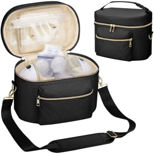 Wearable Breast Pump Bag Compatible with Willow/Elvie/Medela/Momcozy, Portable Pumps Carrying Case for Nursing & Working Moms, Pumping Bag with Shoulder Strap, Black