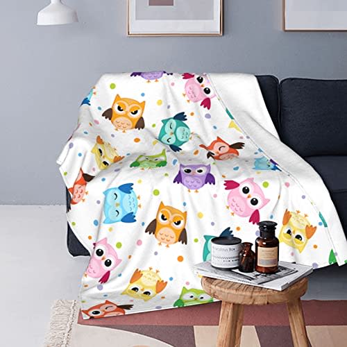 Cute Owl Throw Blanket Soft Bed Blankets Lightweight Cozy Plush Flannel Fleece Blanket for Sofa Couch Bedroom 50"x40" Small