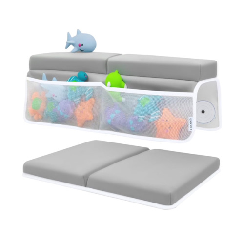 Comfortable Baby Bath Kneeler and Elbow Rest Pad Set – Thick Memory Foam Bath Kneeling Pad with Elbow Support – Baby Bathtub Cushion with Toy Organizer for Bathing Infant or Toddler - Grey