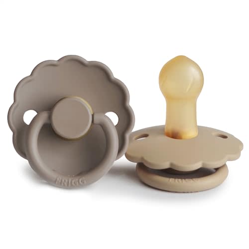 FRIGG Daisy Natural Rubber Baby Pacifier | Made in Denmark | BPA-Free (Croissant/Portobello, 0-6 Months) 2-Pack