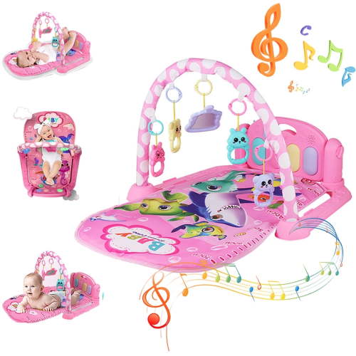 Baby Gym Play Mat 3 in 1 Fitness Music and Lights Fun Piano Activity Mat Infant Newborn Toys(Pink)