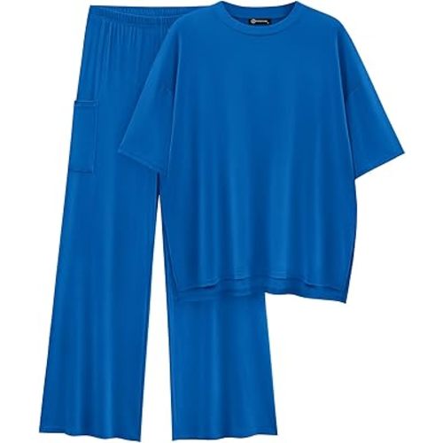 PRETTYGARDEN Women's 2 Piece Outfits Casual Short Sleeve Pullover Tops and Wide Leg Pants Lounge Sets Tracksuits