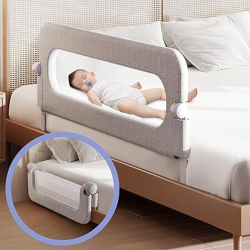 Toddler Bed Rail Guard for Baby - Toddlers Bed Rail for Queen Full King Twin Crib Bunk Size Bed Adjustable Heights & Foldable Portable Bedrail Extra Tall Child Safety Side Railing Guards for Kids(48")