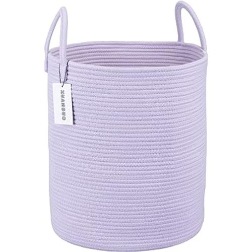 Rope Laundry Basket Hamper for Clothes Woven Storage Basket for Living Room Bedroom Boho Tall Rope Baskets for Blanket Toys Pillow Towels Baby Nursery Hamper Bin Large purple or lavender