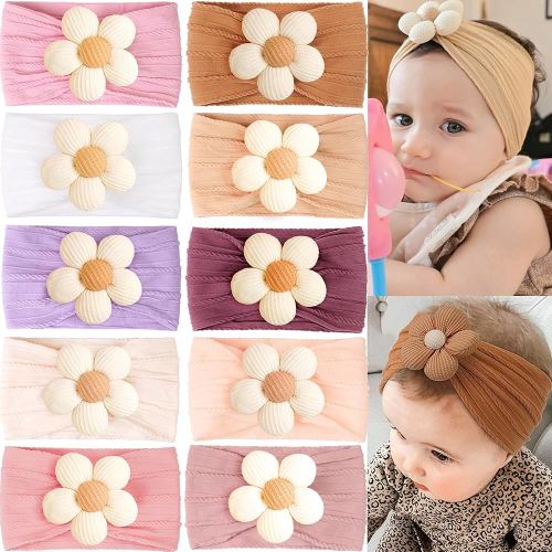 JOYOYO 10 Colors Baby Flower Headbands Baby Girls Nylon Headband Soft Hairbands Hair Accessories for Newborn Infant Toddler Kids(Khaki Flower)