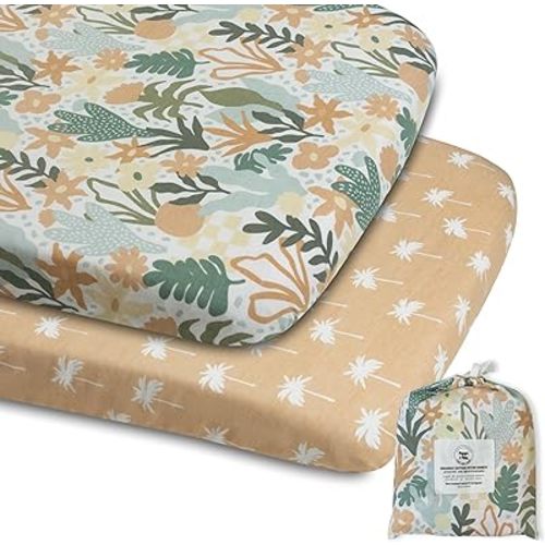 100% Organic Cotton Baby Bassinet Sheets for Bedside Sleepers Compatible with Mika Micky, Maxi C0Sl, Ronbei, Amke, Baby Joy, Cloud Baby, Koola Baby – 33 x 20” – Palm Springs – 2 Pack
