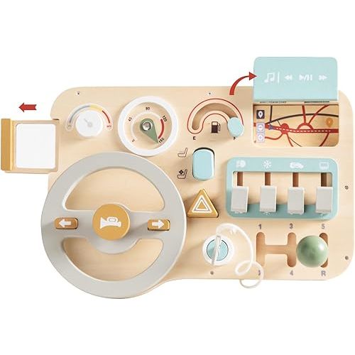 Busy Board Montessori Toys Wooden Kids steering wheel toy Activity Board Toddler Sensory Toys for Ages 3+ Pretend Play Driving Toy For Kids Travel Toys Wooden Toddler Toys Gifts for Boys and Girls