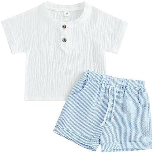 fhutpw Baby Boy Summer Outfits Henley Shirt Soft Pocket Short Sleeve Tops & Shorts Sets Infant 3 6 12 18 Months 2T Clothes