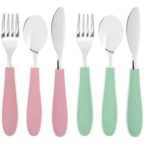 Elk and Friends Kids Silverware with Silicone Handle | Childrens Safe Flatware | Kids Utensils | Spoon + Fork + Knife set | 4 years+ | 6 Pieces