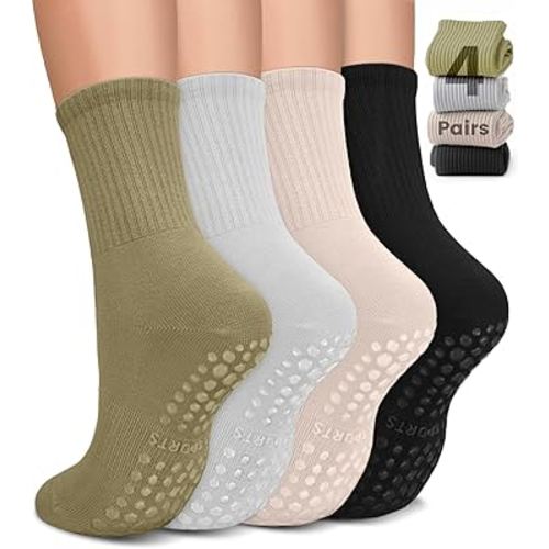 Pilates Socks with Grips for Women, Non-Slip Yoga Athletic Socks for Barre Barefoot Workout Hospital