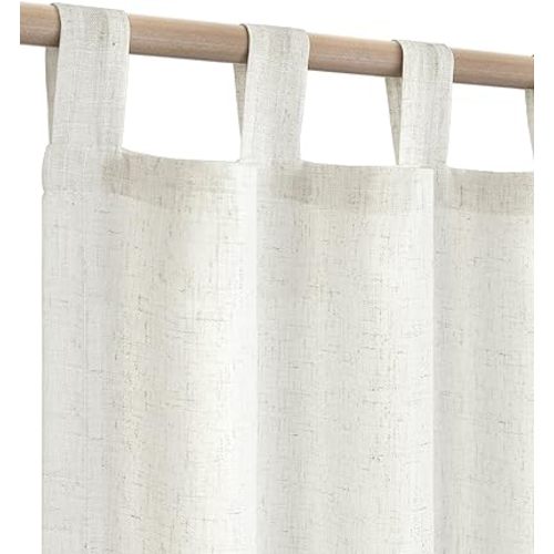 Farmhouse Linen Curtains - 84 Inch Length, 2 Panels Set, Tab Top Semi Sheer Light Filtering Country Boho Curtains for Living Room, Bedroom, Nursery, 52x84 Inches, Neutral Cream