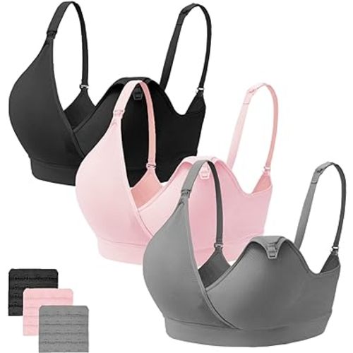 Wireless Nursing Bras for Breastfeeding 3 Pack Maternity Bras for Pregnancy Supportive for Women with Extra Extenders