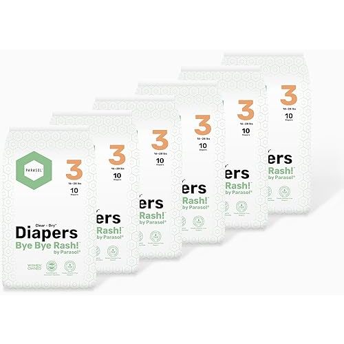 Parasol Clear+Dry Disposable Diapers | RashShield Protection, Leakproof Design, Hypoallergenic Diaper Set | Size 3 (16-28 lbs.) 60 Count