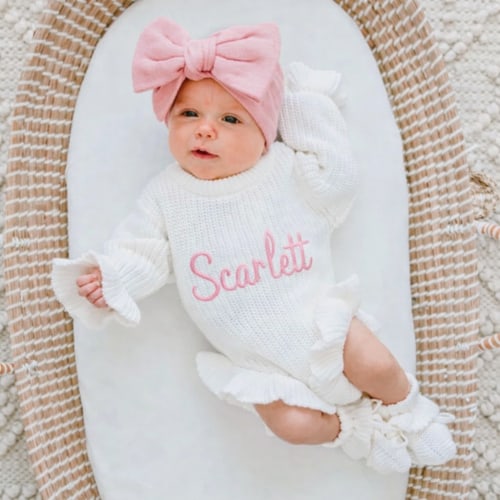 Scarlett's Coming Home Outfit - Embroidered Newborn Oversized Sweater and Booties