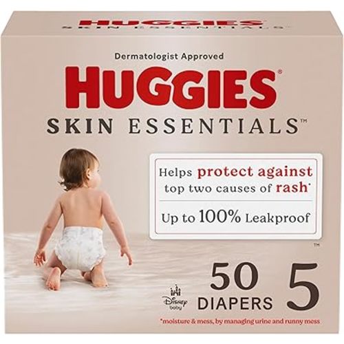 Huggies Size 5 Diapers, Skin Essentials Baby Diapers, Size 5 (27+ lbs), 50 Count