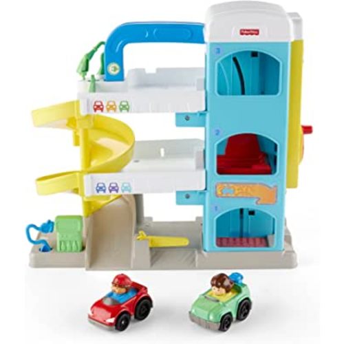 Fisher-Price Little People Toddler Toy Helpful Neighbor’s Garage Playset with Spiral Ramp & 2 Cars for Pretend Play Ages 18+ Months
