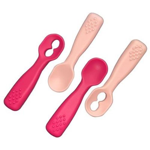 Silicone Baby Spoons First Stage Baby Feeding Spoons Stage 1 and Stage 2-4pcs (Dark & Light Pink)