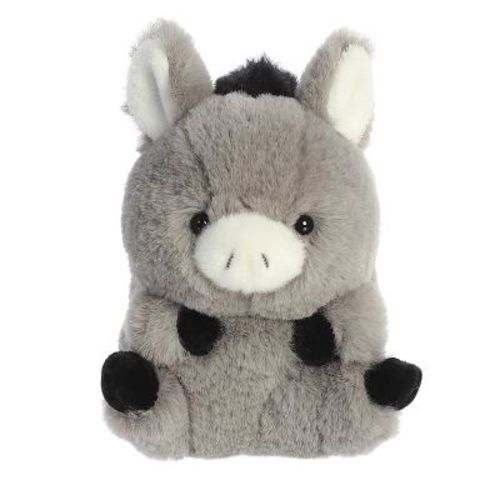 Aurora Mini Bray Donkey Rolly Pet Round Stuffed Animal Gray 5"