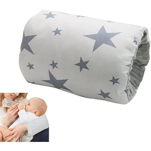 Breastfeeding Pillows Cotton Nursing Arm Pillow Skin-Friendly Feeding Pillow Mini Arm Pillow for Breastfeeding Washable Nursing Pillow for Bottle Feeding (Grey Stars with White Background)