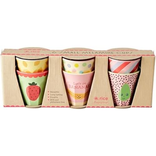 RICE BY RICE - Melamine Kids Cups with Happy Fruits Print - Small - 6 pcs. in Gift Box - 6.7oz per cup