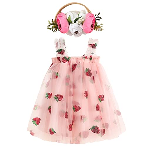 GRNSHTS Toddler Baby Girl Tutu Dress Sleeveless Floral Print Tulle Dress Little Girl Princess Dresses with Flower Headband