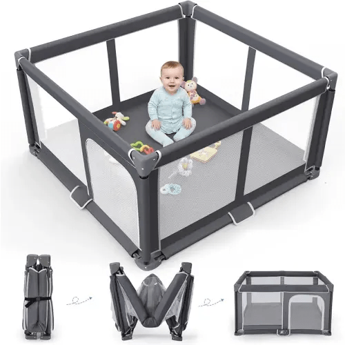 Foldable Baby Playpen - 50"x50" Safety Play Yard for Babies & Toddlers - Indoor & Outdoor Use with Carry Bag - Collapsible, Portable Play Yard, Dark Gray