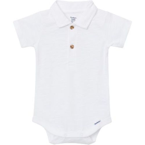 Gerber Baby Boys' Polo Bodysuit, White, 3-6 Months