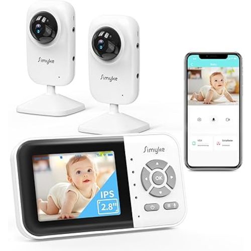 Simyke 2Cameras Video Baby Monitor,Two Mode,2.8'' IPS Display Screen,Night Vision,2-Way Talk,1200ft Long Range,VOX,Lullaby,Free Smart Phone App, Works with iOS, Android,Ideal for Baby/Elderly/Pet