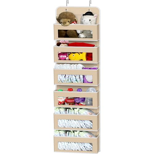 Simple Houseware Over Door/Wall Mount 6 Clear Window Pocket Organizer, Beige