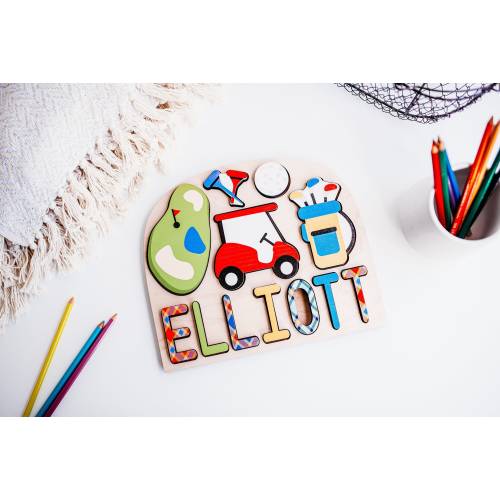 Golf themed name puzzle for kids. Golf first birthday, Hole in one Birthday, baby shower gift, golf baby nursery, Personalized Name Puzzle.