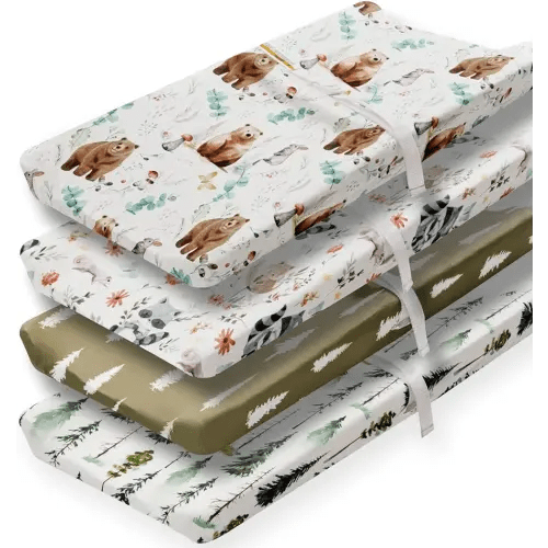 4 Pack Changing Pad Covers Woodland Forest Animals Wood Neutral Unisex Fitted Baby Changing Pad Cover Set for Baby Boys or Girls (Cartoon beer)