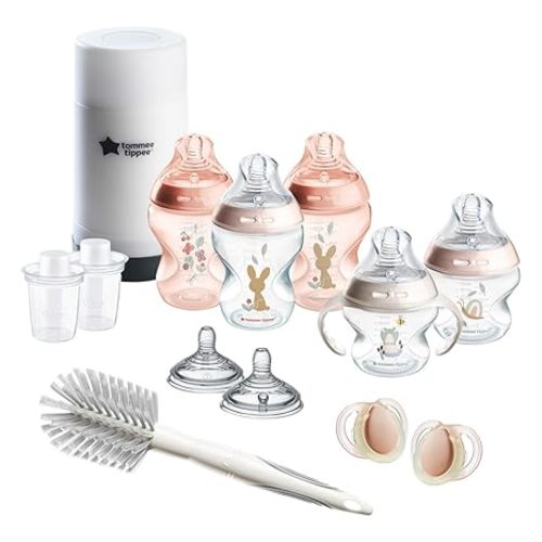 Tommee Tippee Natural Start 8 Piece BPA Free Bottle Set, Includes 2 x 5 oz & 2 x 9 oz Bottles, 1 x Medium Flow Nipple, 1 x 0-6m Pacifier, 1 x Removable Bottle Handle, 1 x Cleaning Brush, Pink