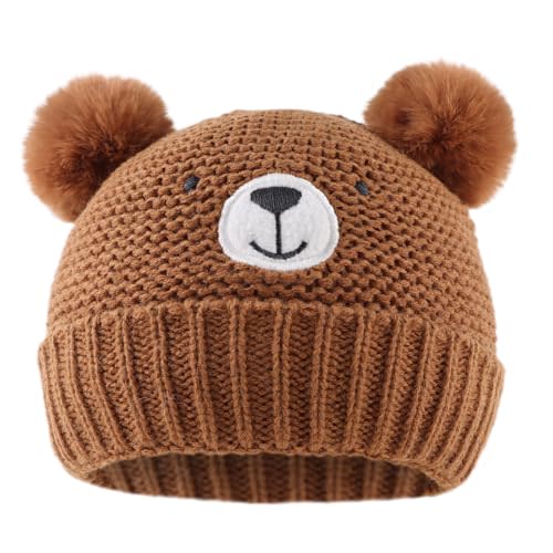 JANGANNSA Cute Bear Baby Beanie Pompom Baby Boys Hat Infant Toddler Winter Knitted Beanies for Girls