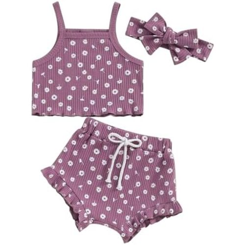 Infant Baby Girl Clothes Sleeveless Ribbed Floral Print Tank Top
