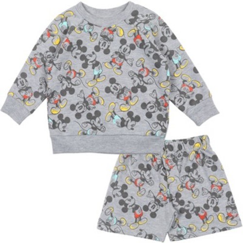 Disney Mickey Mouse Newborn Baby Boys French Terry Sweatshirt & Shorts Grey 6-9 Months