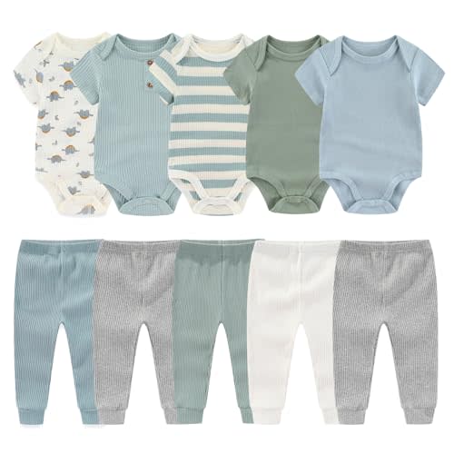 MAMIMAKA Newborn Baby Layette Gift Set 10-Piece Baby Boy Girl Short Sleeve Bodysuits with Pants Infant Outfit Essentials