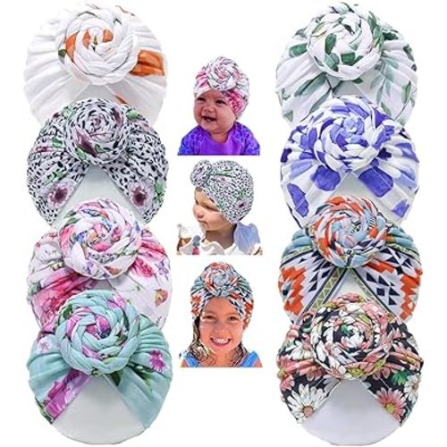 Baby Girl Hat with Disc Flower Newborn Infant Toddlers Beanies Caps Hats Baby Kids Knotted Turbans Headband Cap…